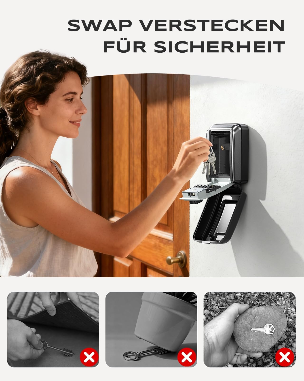 Mohard Wand Schlüsseltresor, [Zurücksetzbarem Ersatzschlüssel] 4 Stellige Schlüsselkasten mit Zahlencode, Wetterfest & Großer Kapazität für Haus, Wohnung, Büro und Garage
