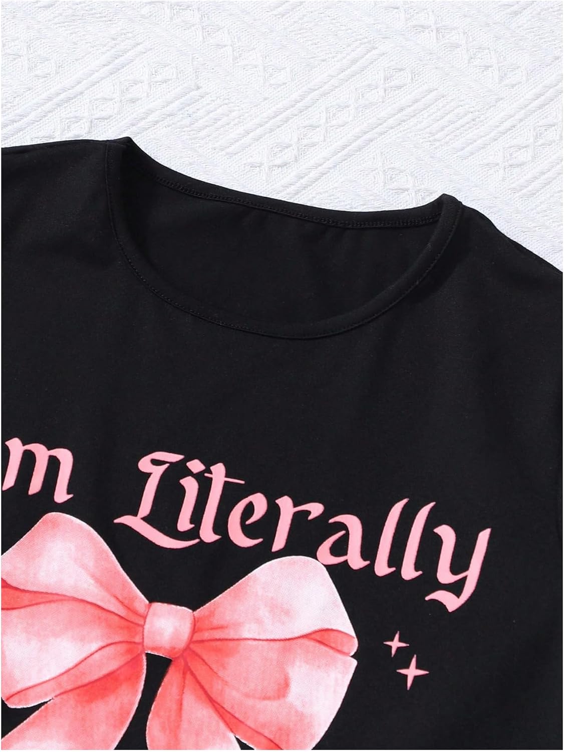 Verdusa Cute Outfits for Girls 10-12 Graphic Tees and Straight Leg Jeans Set with Bows Tween Girls Trendy Clothes