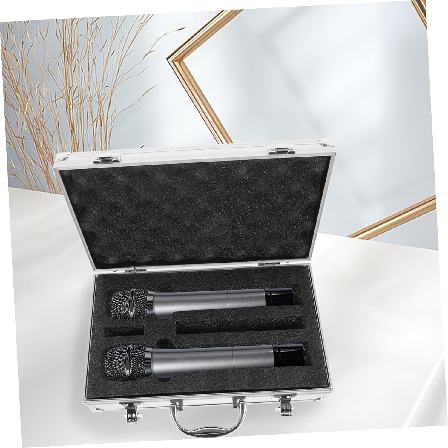 Microphone Case Portable Hard Box Organizer for Travel Cordless Mic Holder with Convenient Handle for Outdoor Performances and Secure Storage of Accessories