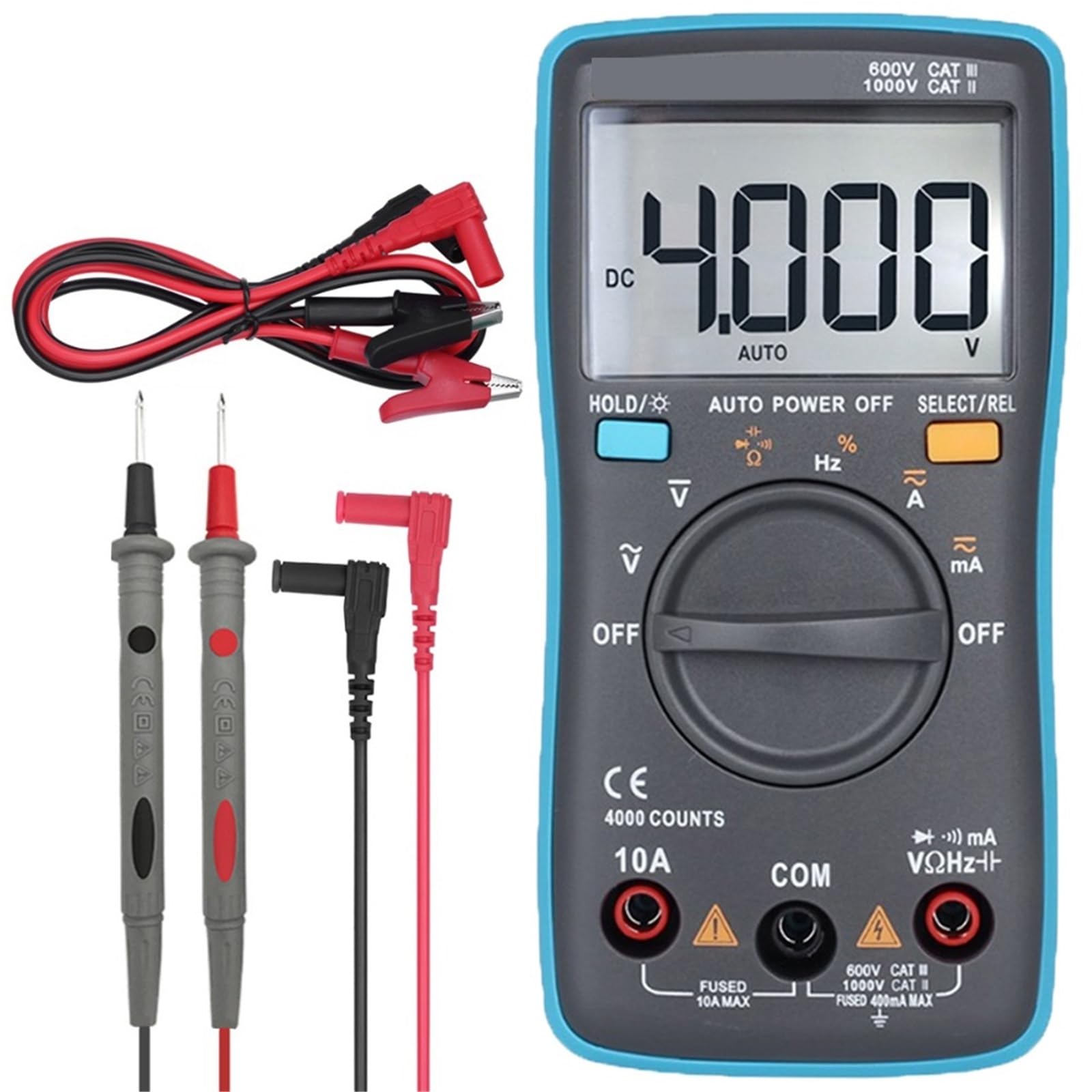 Multimetr cyfrowy ZT100 4000 Liczy napięcie DC/AC Pojemność Hz Dioda Ohm Tester Amperomierz Woltomierz Podświetlenie (ZT100 with T1101)
