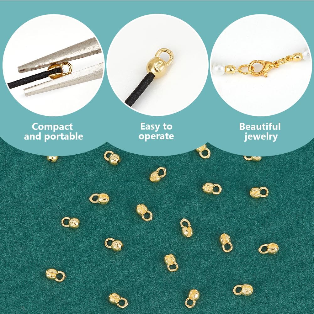 BENECREAT 20Pcs 925 Sterling Silver Crimp Cover Beads, 5x3.2mm Round Golden Bead Tips Calotte Ends, Clamshell Knot Cover for Jewelry Making DIY Findings Crafts, Hole: 3mm - Image 4