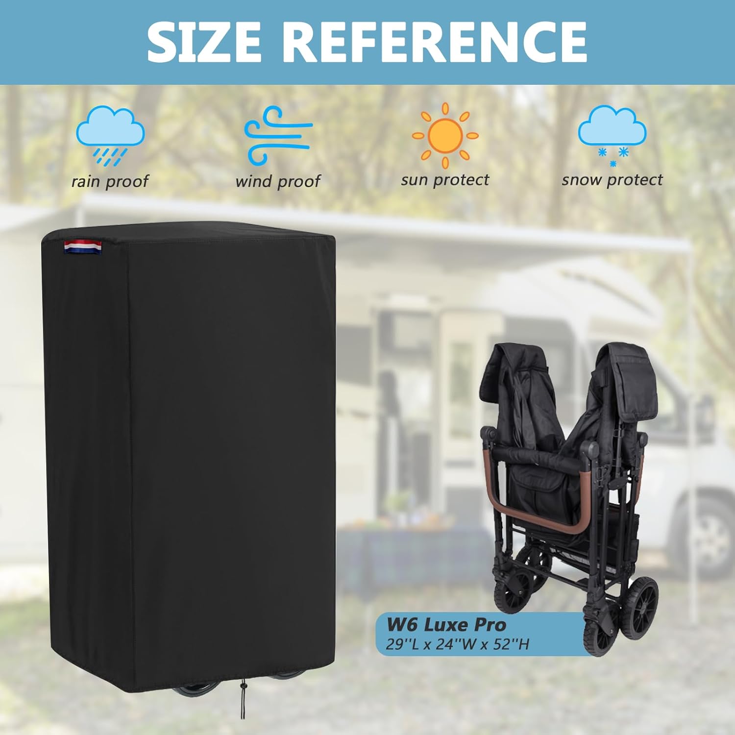 Wagon Cover compatible with Wonderfold W6 Luxe Pro Stroller Wagon(Cover Only),Waterproof 420D Stroller Wagon Cover for Wagon W6,Dustproof Cover for Wagon Stroller 6 seater-29"L x 24"W x 52"H