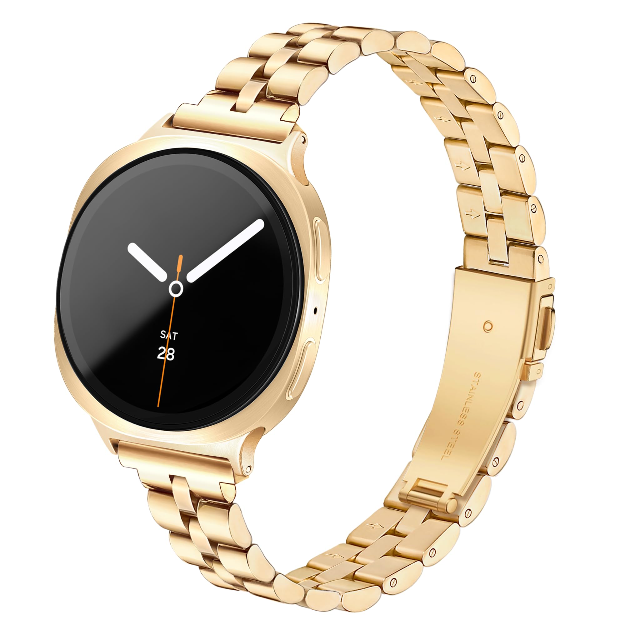 Melyis Slim Metal Band Fits for Samsung Galaxy Watch 9 8 7 6 5 4 FE 40mm 44mm/Galaxy Watch 8 6 4 Classic, 20mm Stainless Steel Galaxy 9/8 Watch bands for Women, Thin Band for Samsung Watch Bands-Gold