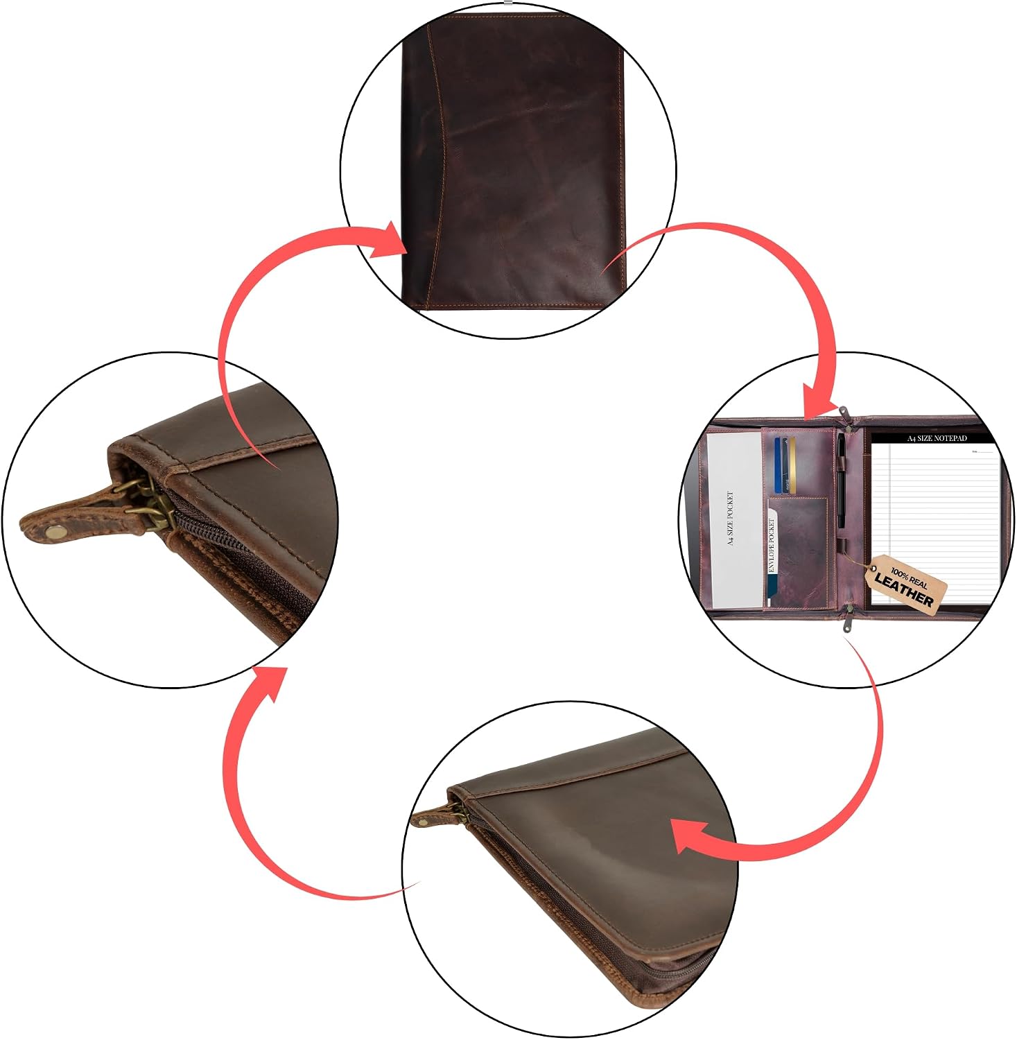 Genuine Leather Professional Padfolio Portfolio - Resume Folder with Luxury Pen, Stylish Document Folio for Letter Size Writing Pad with Business Card Holder, Ideal Gift Portfolios for Men and Women
