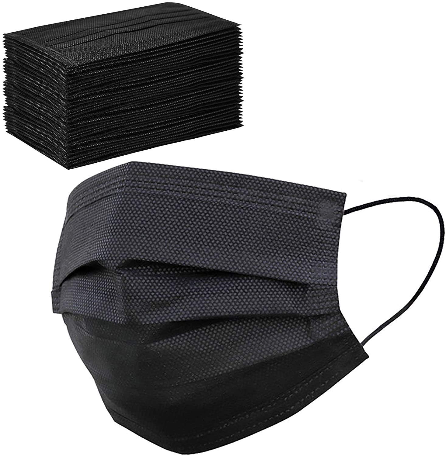 Vinsani CE Approved 50 x Disposable Black Face Masks 3Ply Dental Non Medical Surgical Mask Covering