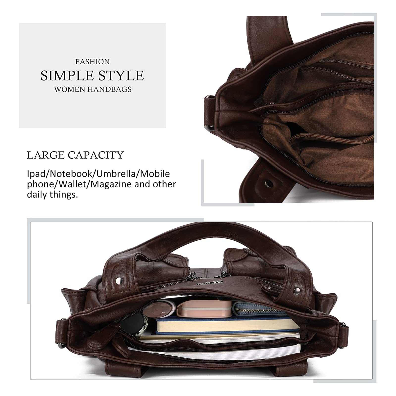 Purses and Handbags for Women Large Hobo Shoulder Bags Soft PU Leather Multi-Pocket Tote Bag