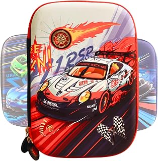 TECHNOCHITRA Turbo Riders 3D Sports Car Pencil Box for Boys | Hard Shell Stationery EVA Pouch for Kids | Dual Zipper Large... Price In India
