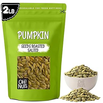 Oh! Nuts Pumpkin Seeds - Dry Roasted Salted - 2 lb - Shelled and Sprouted Pepitas - Packed in New York Zip-Seal Bag for Exceptional Freshness