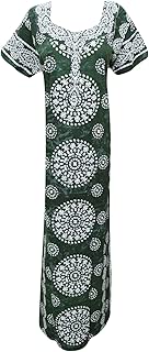 Women's Maxi House Dress Printed Green Cotton Summer Nightgown L