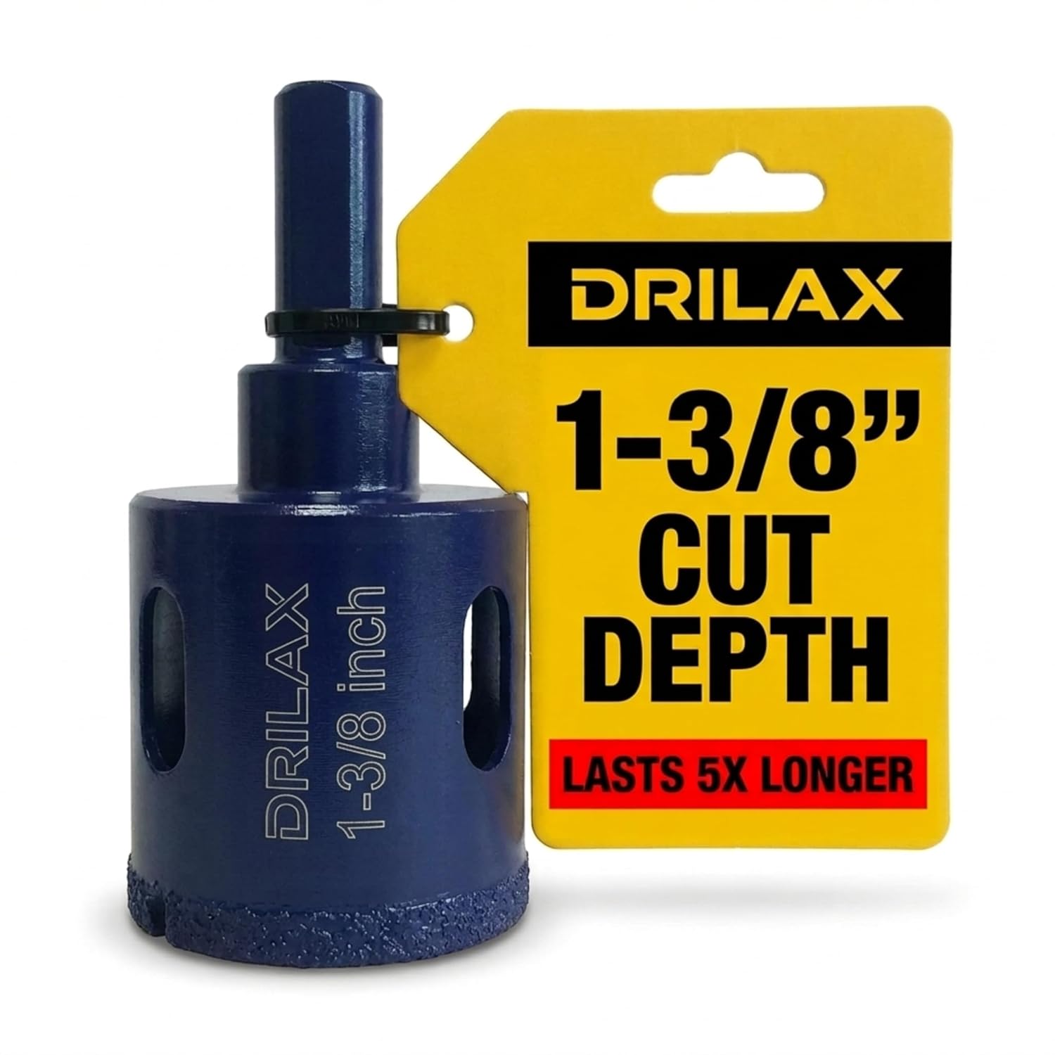 Drilax 1-3/8 Inch Diamond Drill Bit | 1-3/8" Depth for Thick Countertops | Ideal for Faucets, Shower Valves, Handles | Ceramic, Porcelain, Glass, Tile, Granite, Quartz