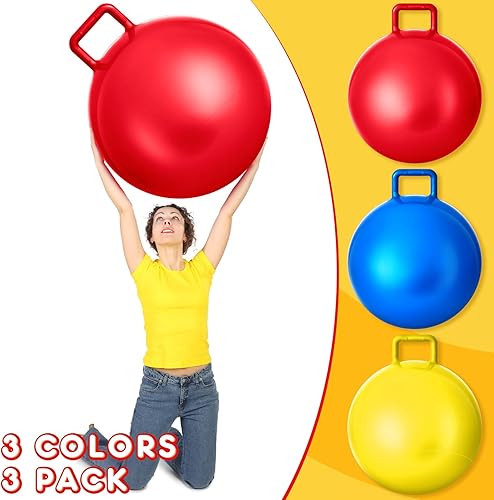 Miniatura 3 de Lewtemi 3 piezas de pelotas saltarinas de 20 pulgadas con asas, pelotas saltarinas al aire libre y bomba de aire para ejercicio deportivo (rojo,