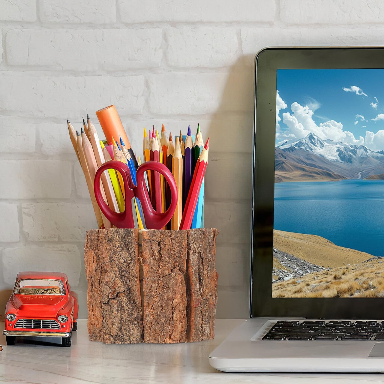 Housoutil Wooden Vase for Centerpieces, 3 Pack Wood Flower Vase Rustic Tree Stump Planter Pots, Wooden Bark Flower Bucket for Wedding, Farmhouse Christmas Table Decor, Round Bark Stump Pots （9cm*8cm）