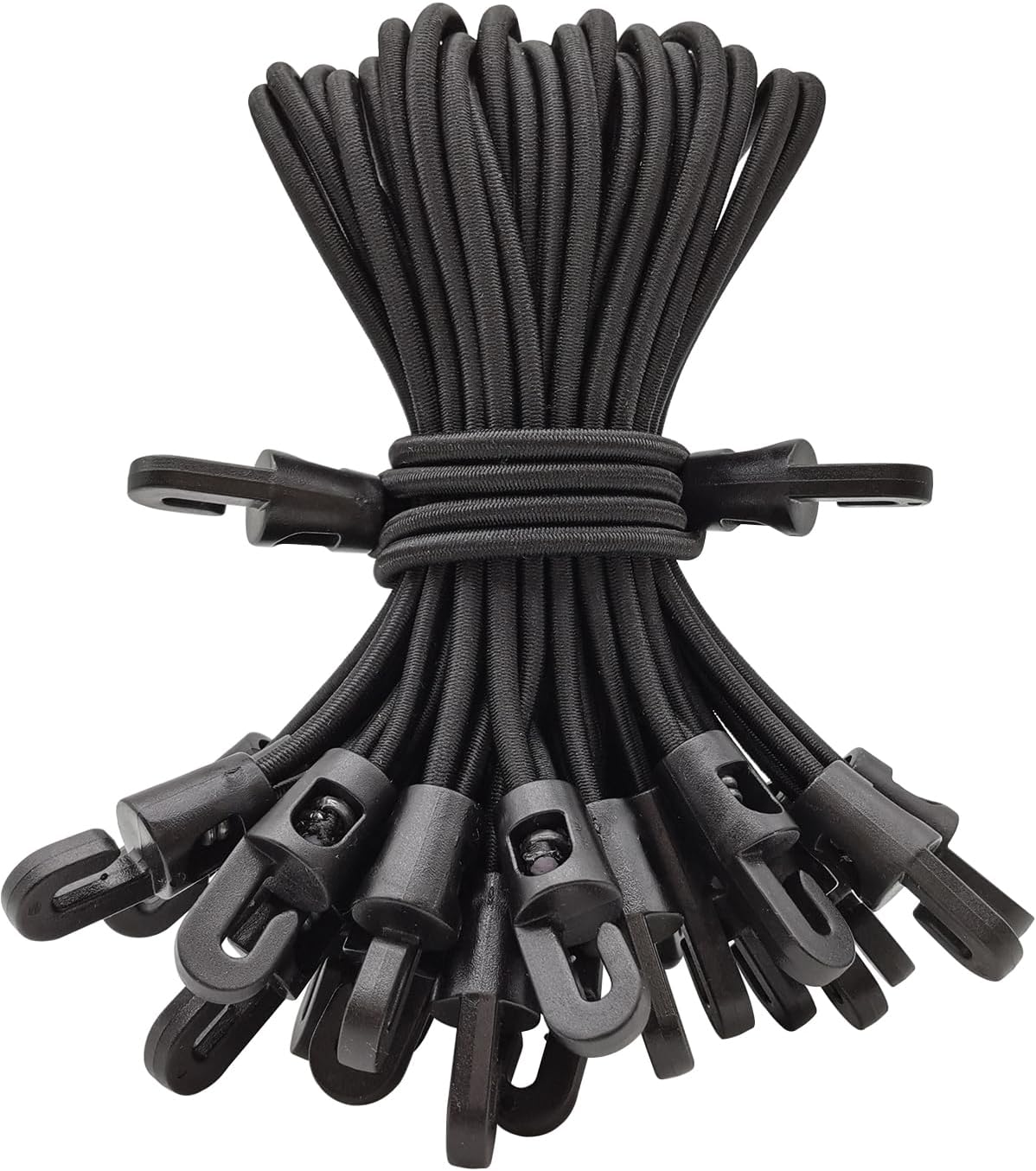 Small Bungee Cords with Hooks 6 Inch, 25 Pcs Short Bungees Strap with Hook for Camping Tarp, Tents, Canopy and Fixings (Black)