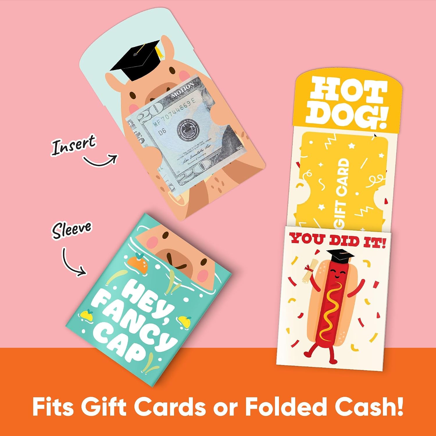 Big Dot of Happiness Assorted Funny Graduation Gift Card Holders with Envelopes, Grad Party Cash Money Holders and Gift Card Sleeves, Funny Congrats Nifty Gifty Pack, Set of 8