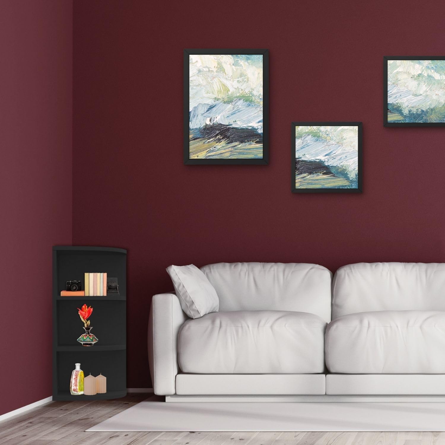 Coemo Eckregal Corner 60, 30x30x60 cm, Bücherregal 3 Fächer, Holzregal | Eckregal stehend, aus Holz schmal, der ideale Platzsparer für deine Ecke, Ob kunstvolle Dekorationen, als Bücherregal