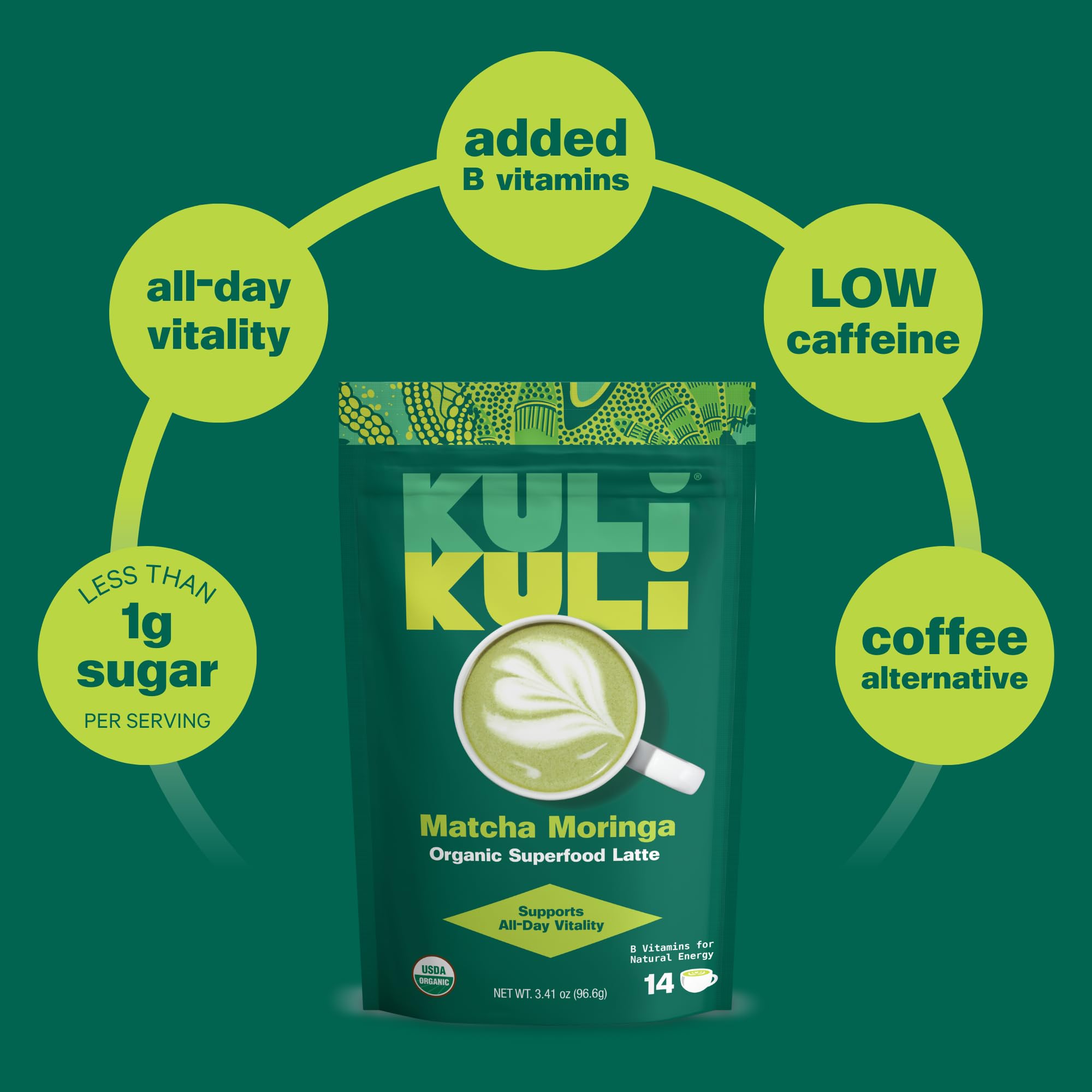 Kuli Kuli Matcha Moringa Organic Superfood Latte - Matcha Green Tea Powder for Natural Caffeine Antioxidants with Moringa — view 8