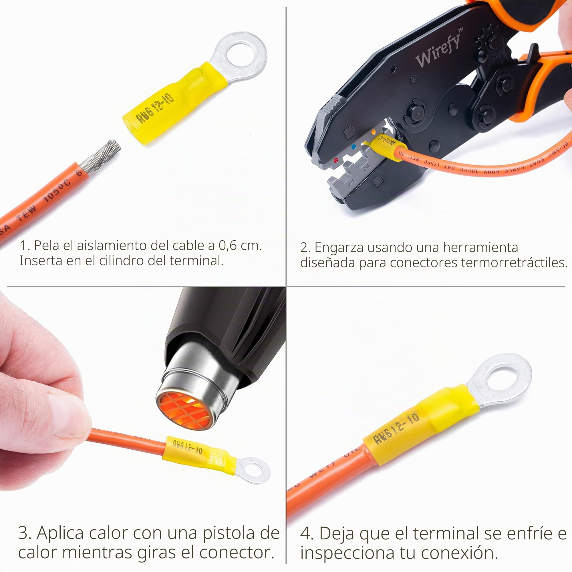 Wirefy 270 Piezas Conector Electricos Termorretráctil - Kit de Terminales Eléctricos Termorretráctiles para Automoción - Surtido de Conectores Redondos, Horquilla, Gancho, Planos & a Tope - 0,5-6mm²