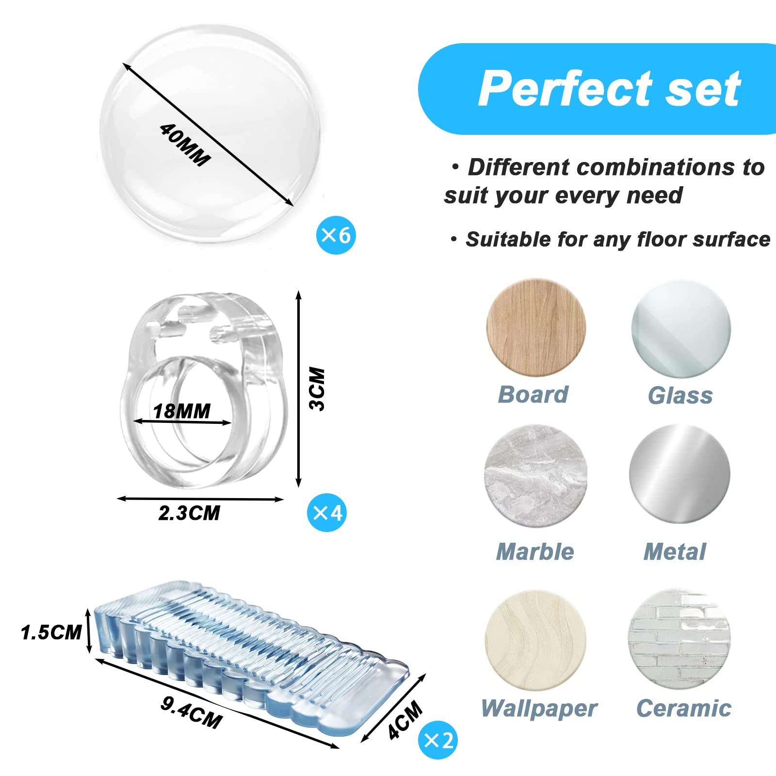 Set De 12 Butoirs De Porte Transparents Contient 6 Tampon élastique En