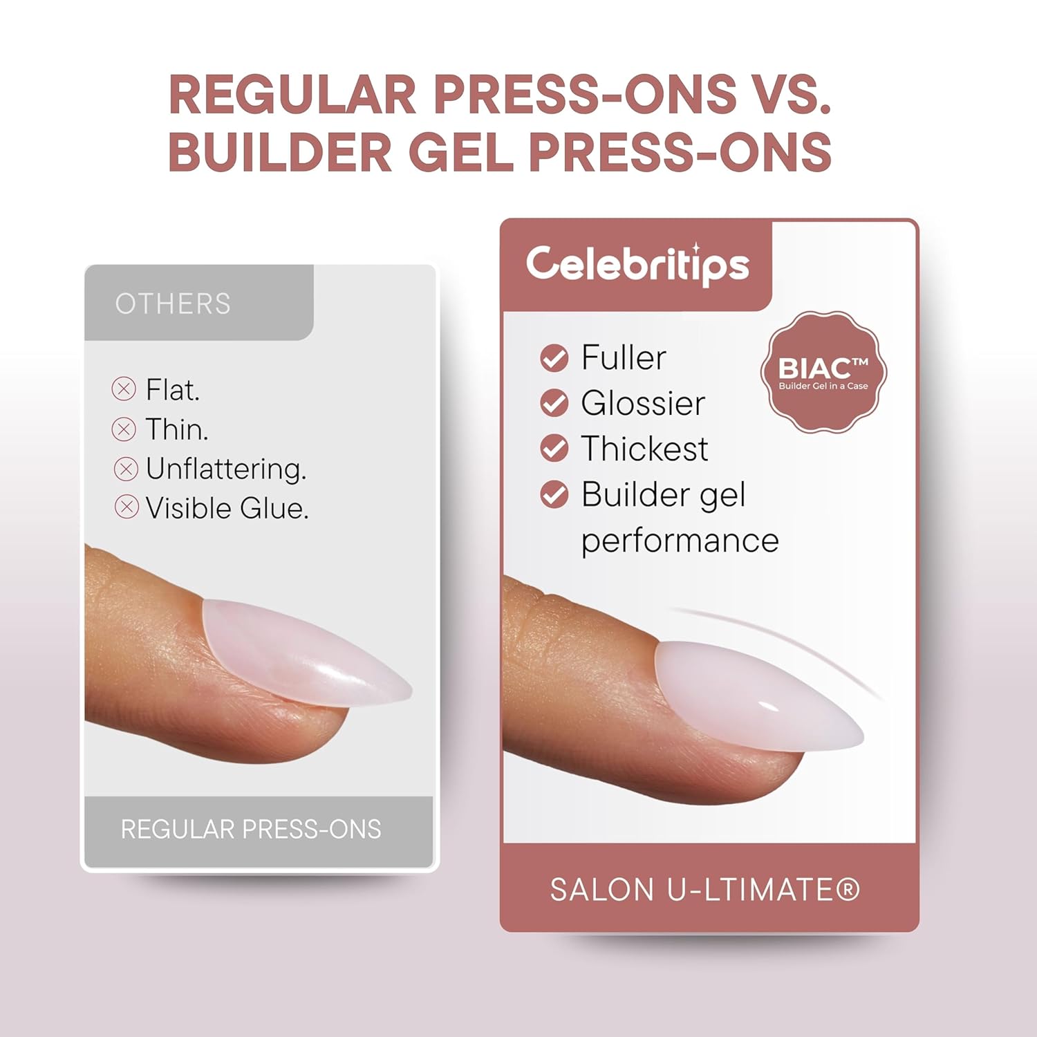 Celebritips Press On Nails - Salon U-ltimate™ | Ballerina, Extra Short Almond Nails, Reusable | 16 sizes - 32 Nails Kit with Glue and Sticky Tabs