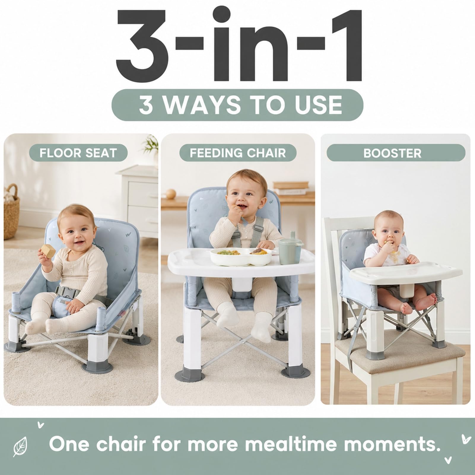 Bebamour Silla alta de exterior plegable Asiento para niño con bandeja extraíble Asiento para niño con bolsa, Koala
