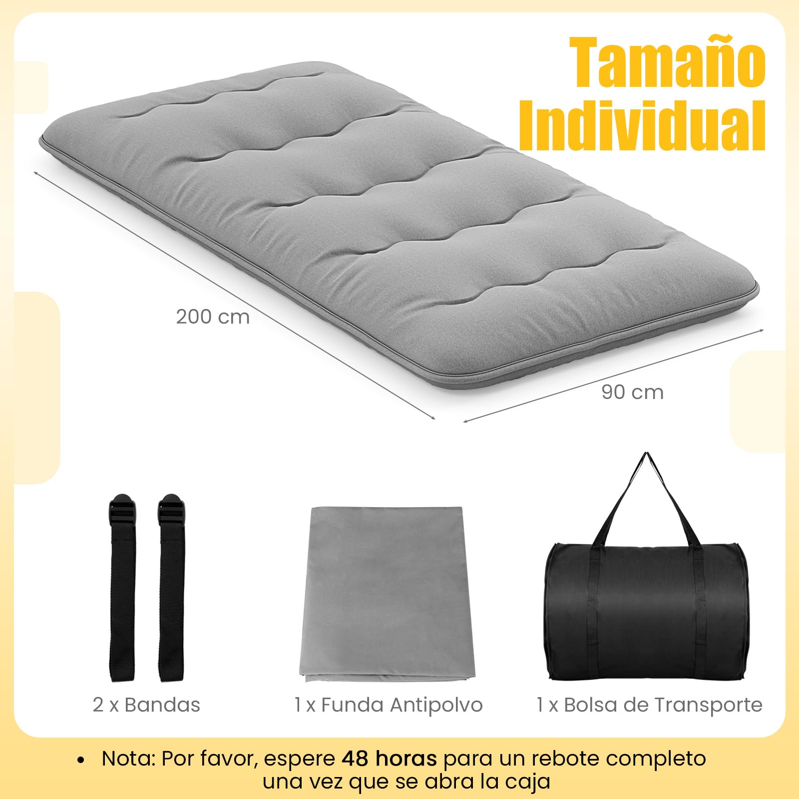 GIANTEX Colchón de Suelo Futón Japonés, Alfombrilla de Tatami Plegable y Portátil, Colchón Plegable con Bolsa de Transporte y Funda Extraíble (Gris, 90 x 200 cm)
