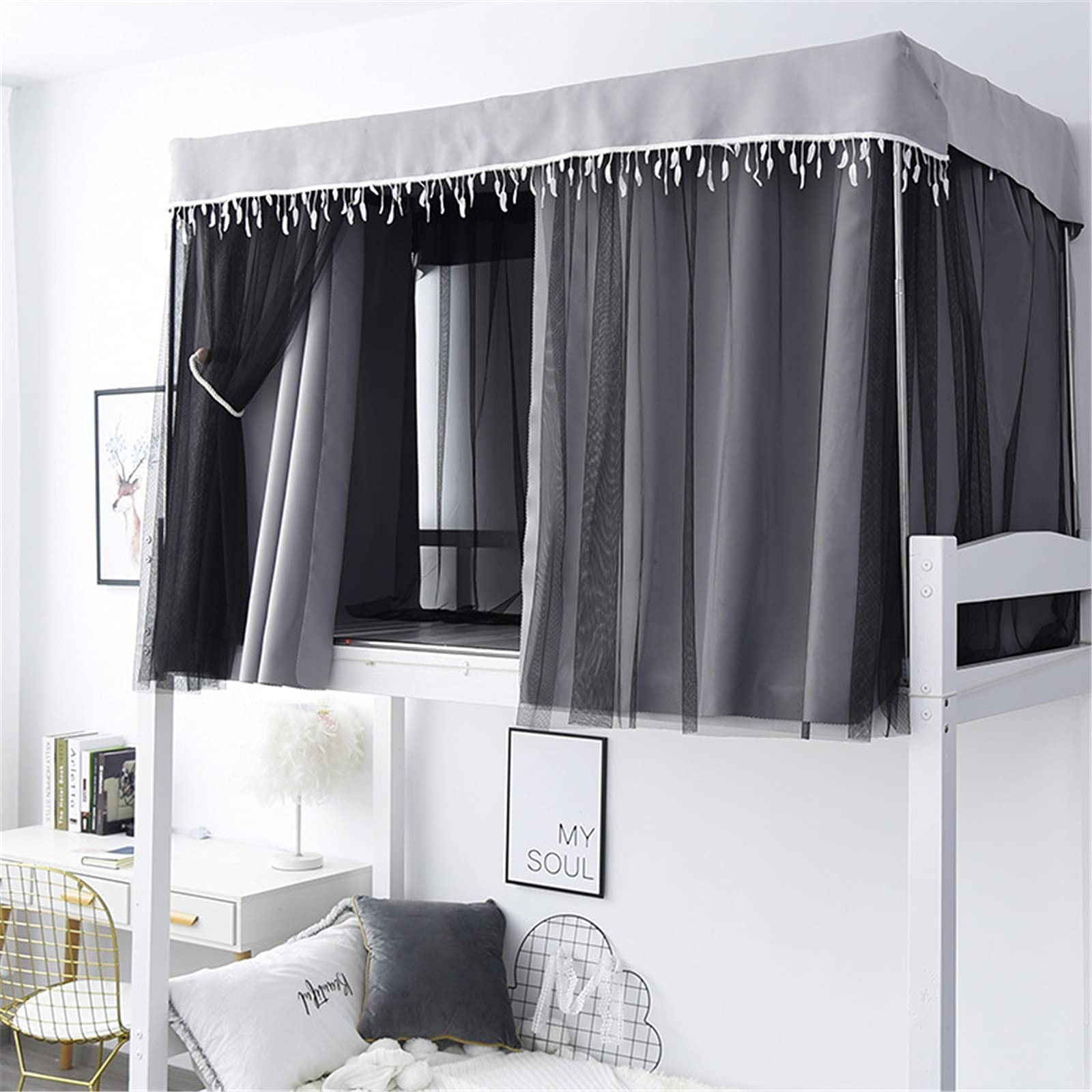 Verdunkelungsvorhänge fürs Bett, Moskitonetz, lichtundurchlässig, staubdicht, Stoff, für Studentenwohnheime, Etagenbett, Zeltvorhang, Elegantes Moskitonetz-Set, obere Etage