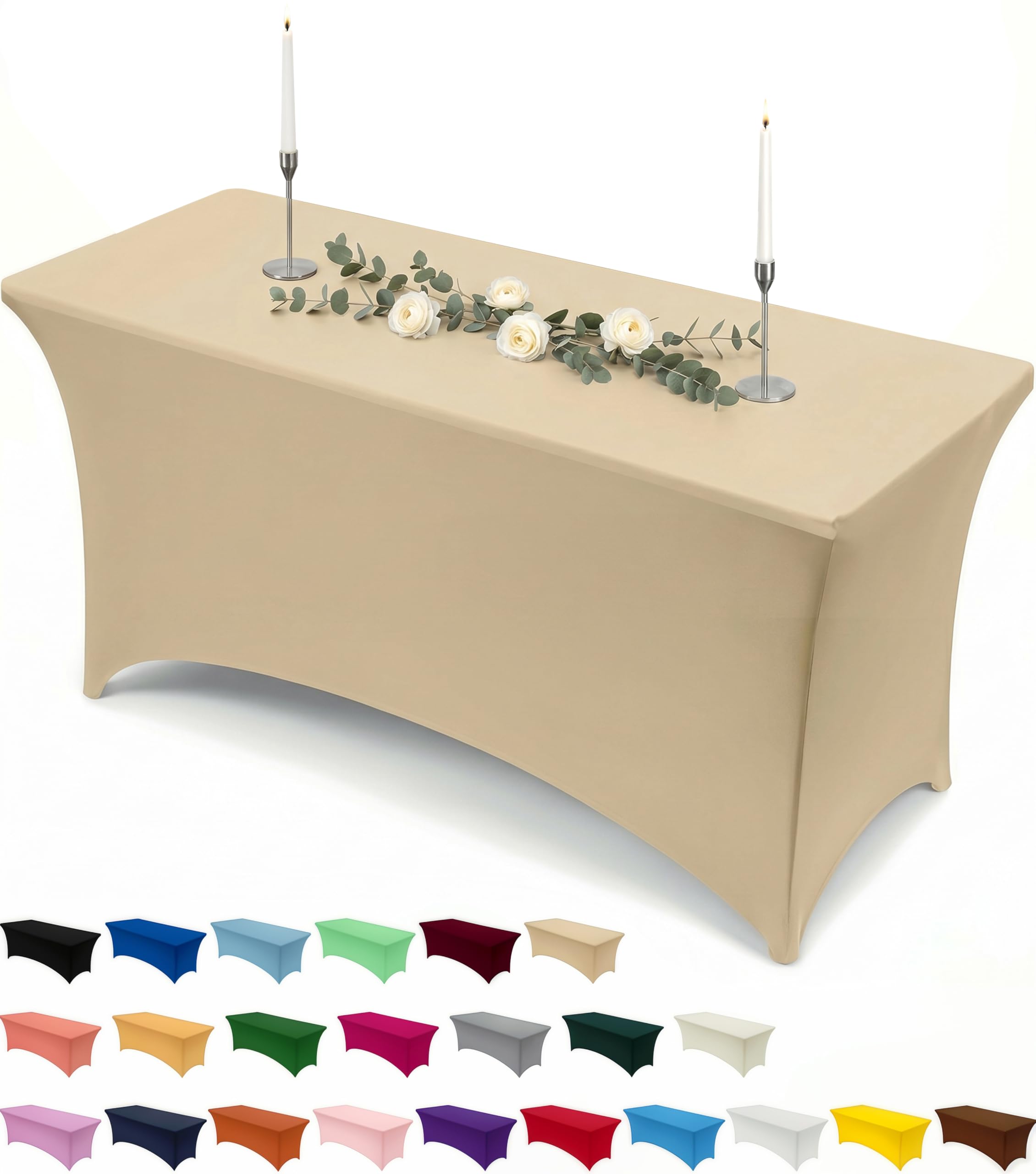 Utopia Kitchen Spandex Table Cloth 1 Pack [6FT, Champagne] Tight, Fitted, Washable and Wrinkle Resistant Stretch Rectangular Patio Table Cover for Event, Wedding, Banquet & Parties [183Lx76Wx76H] cm