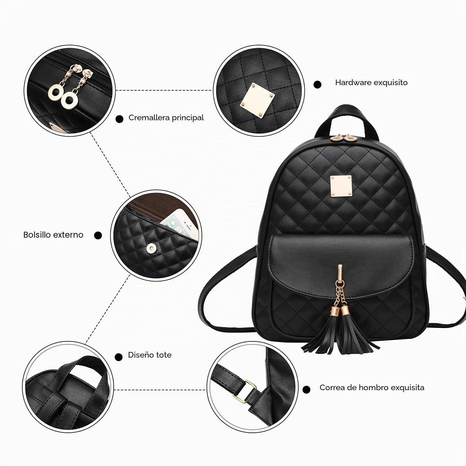 EVEOUT Mochila de Cuero PU para Mujer Mochila Informal para Viajar Trabajo Escolar Bandolera Conjunto de Mochila