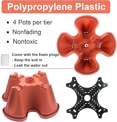 Miniatura 2 de DUNCHATY Maceta apilable con ruedas extraíbles y herramientas de jardín, macetas de torre de plantación de jardín, macetas de jardinería para