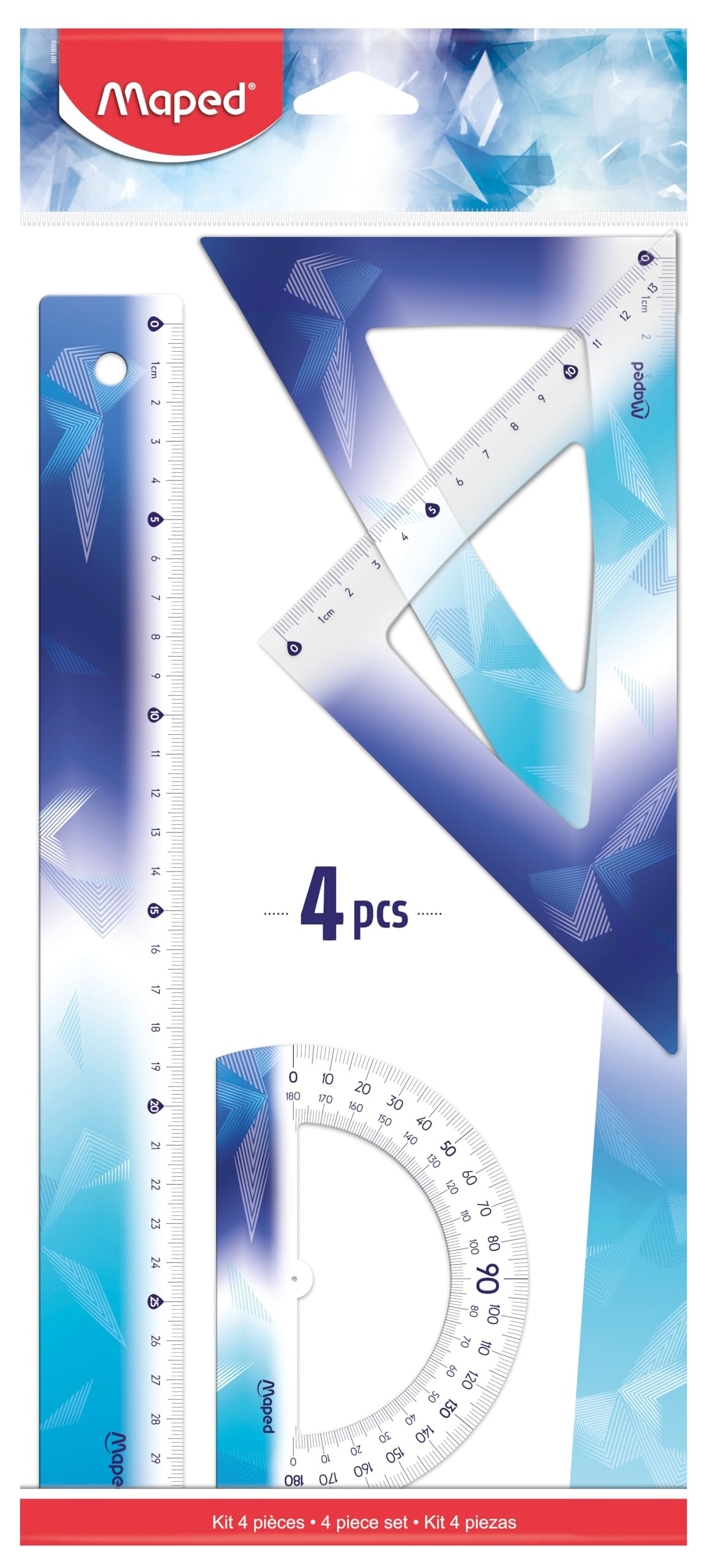 Maped - Arctic Vibes 4-Piece Tracing Kit - 30 cm Ruler + 180° Protractor Base 12 cm + 45° Square / 21 cm + 60°/21 cm Square