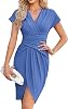 JASAMBAC Womens Wear to Work Dresses 2024 Professional Trendy Bodycon Wrap Dress Office Business Casual Short Sleeve Dresses