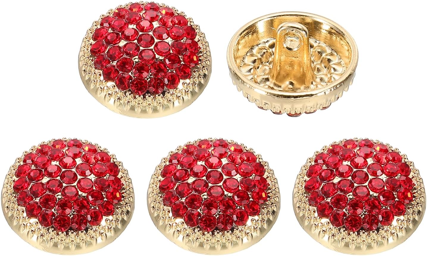 PATIKIL 5Pcs 28L Round Rhinestone Buttons18mm Crystal Button Gold/Red