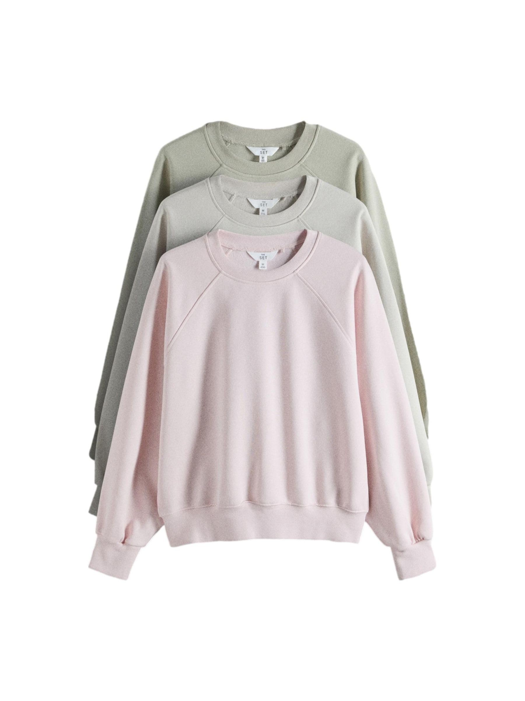 THE SET Donne Confezione da 3 Felpe con Maniche Raglan