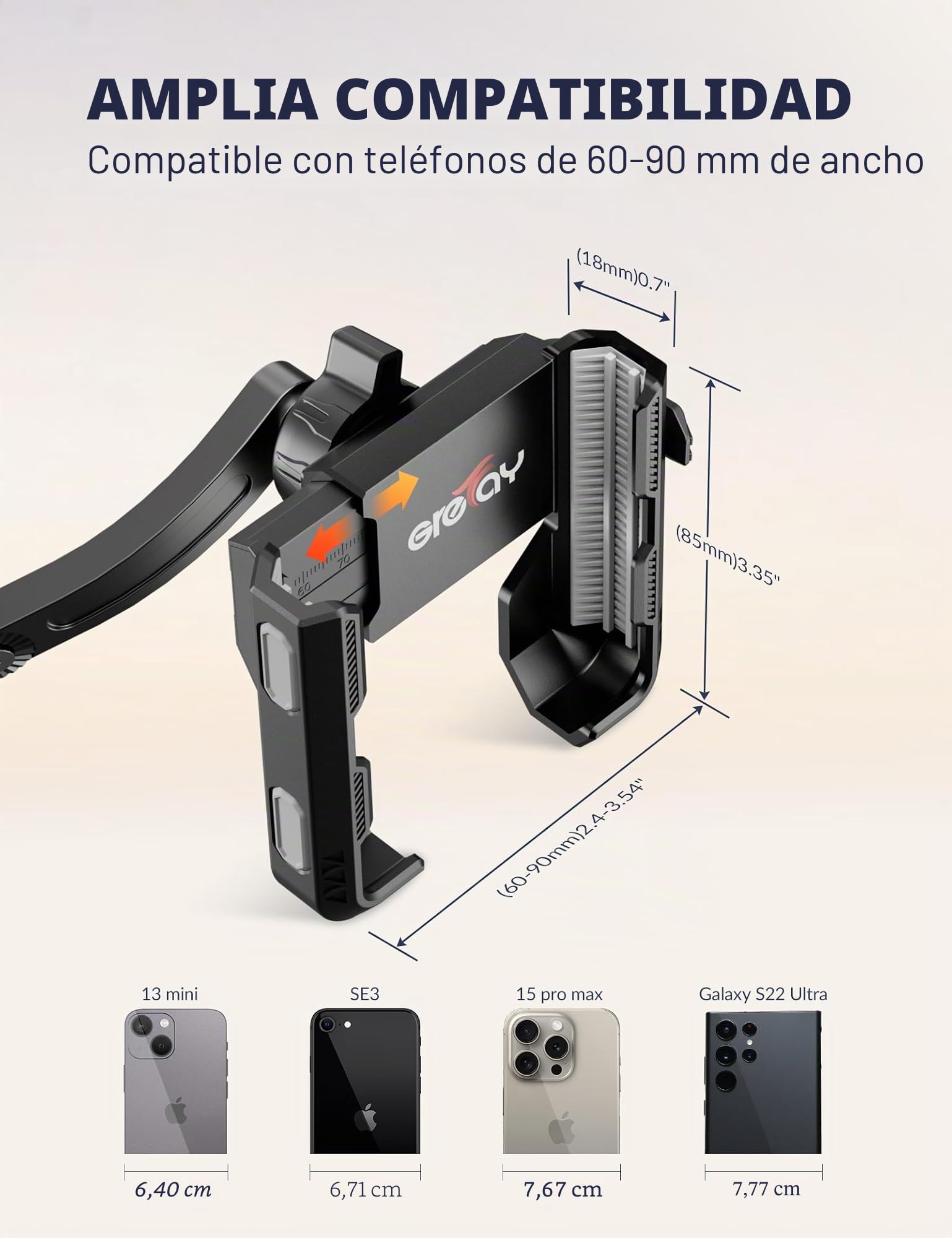 Grefay Soporte Movil Moto [1S Liberación Rápida] Soporte Telefono Moto para Espejo Retrovisor con Rotación 360 para Smartphone de 4.5-7" Pulgadas (Black 1)