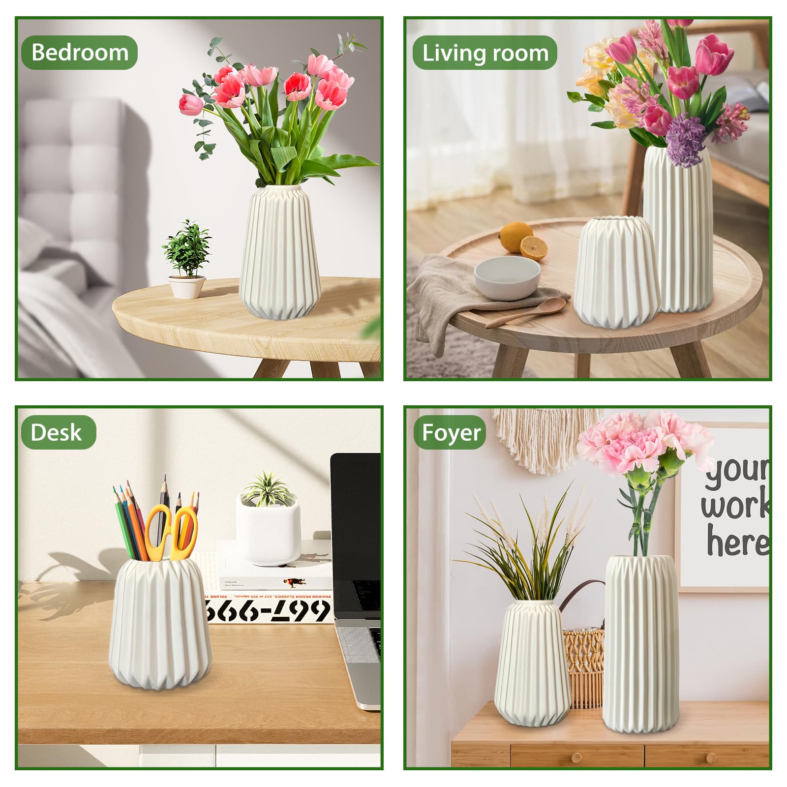 Vasi In Ceramica Bianca Blumacht Set 3 Pezzi | Per Fiori Secchi Pampas E Decorazioni Moderne - Foto 9