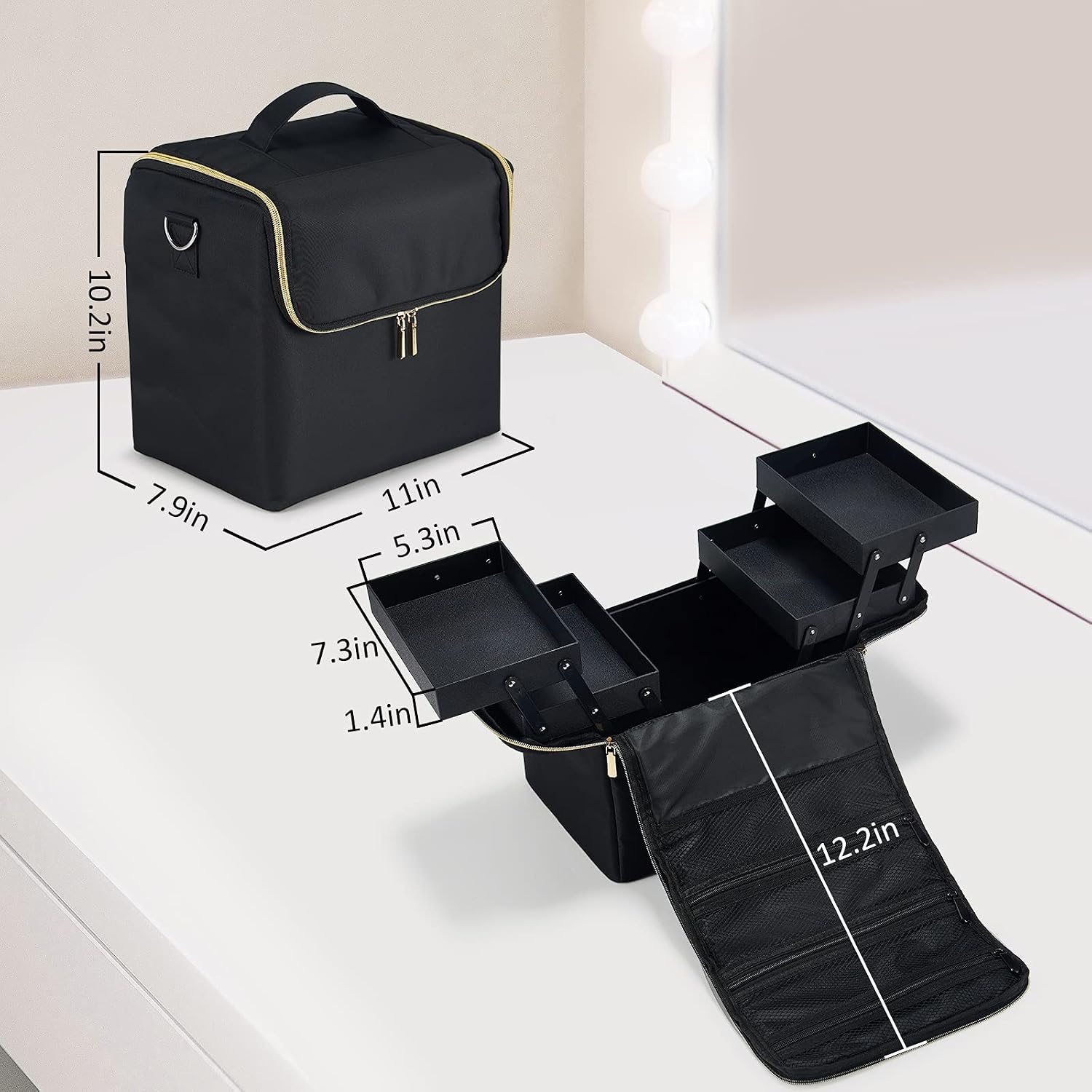 Stagiant Extra Large Makeup Organizer Case, Soft Makeup Box, Professional Nail Train Bag Carrying Case Artist Travel Cosmetic Storage Handbag, with 4 Trays for Jewelry Make-Up Brushes Toiletry