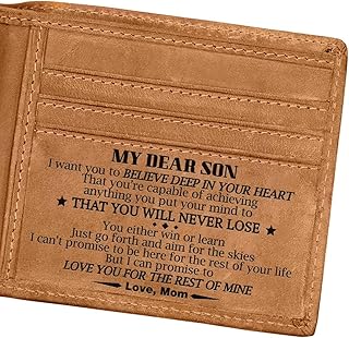 Engraved Bifold Wallet - Wallet For Son From Mom - Rfid Wallet For Men - Wallet For Men Rfid Blocking - Leather Wallets For Men - Wallet For Men Son Gifts From Mom To My Son Wallet From Mom
