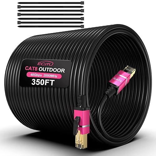 Miniatura 9 de Cable Ethernet Cat8 para exteriores de 300 pies, en tierra, cobre puro Cat 8 de 26 AWG, entierro directo resistente, chaqueta UV LLDPE, impermeable,