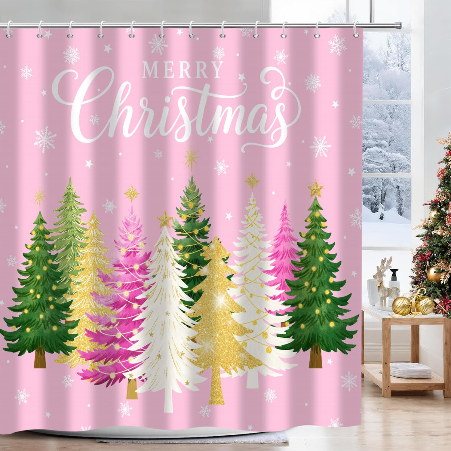 Rideau de douche Noël imperméable et lavable pour décorer votre bain de fête