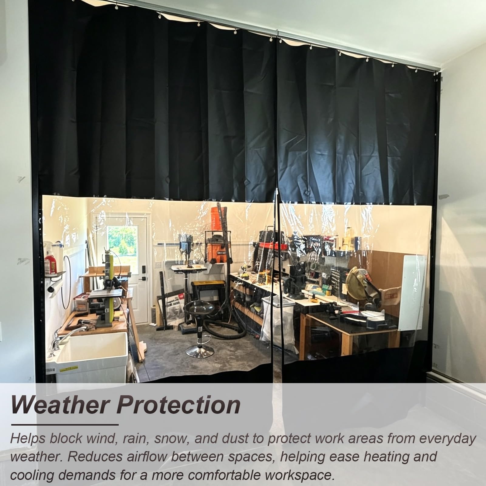 Telo PVC Trasparente Tenda Separazione Industriale Trasparente con Binario | Tenda da Garage Trasparente Resistente alle Intemperie per Verniciatura, Scorrimento Facile Montare(W2xH2.3m/6.6x7.5ft)