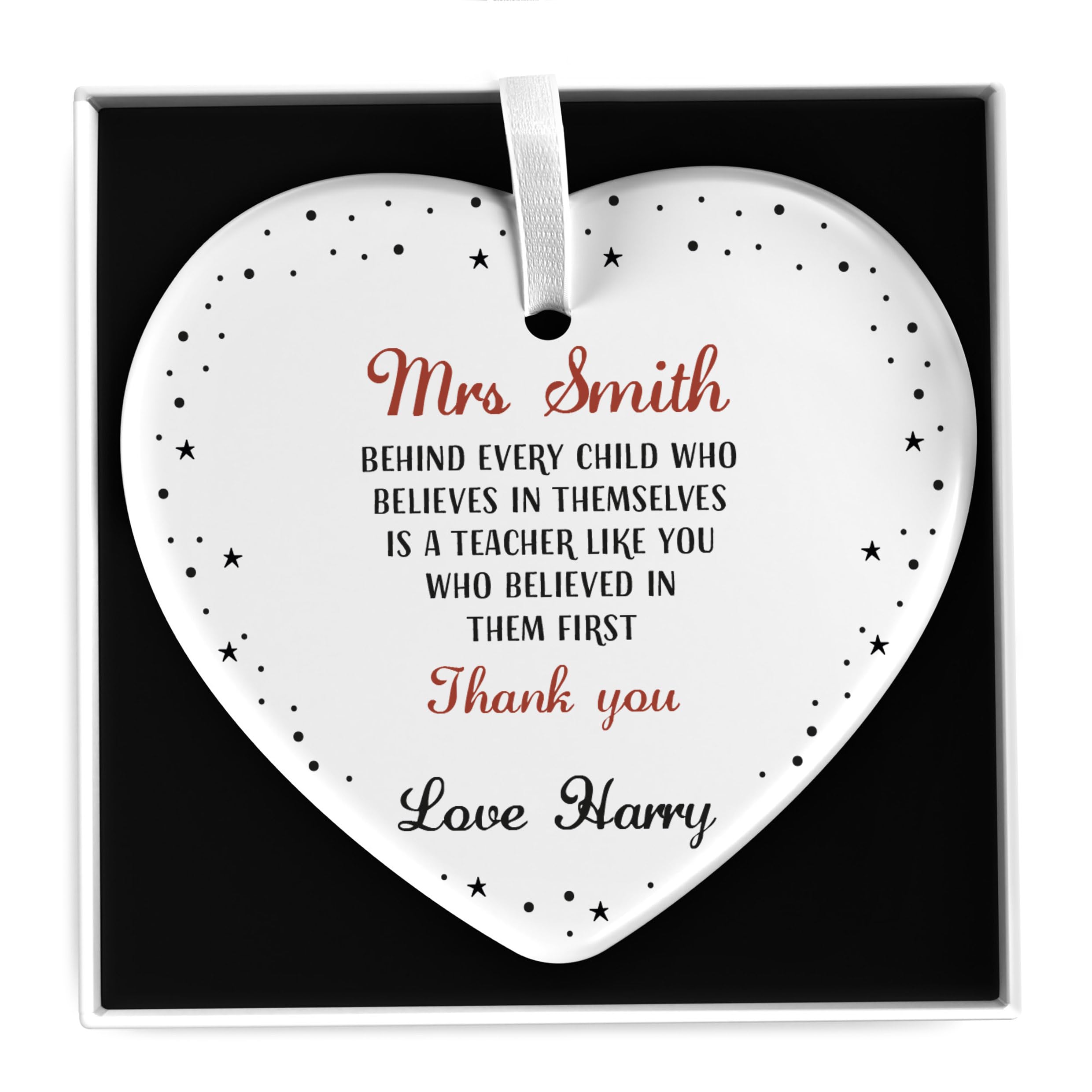 Beecreative Personalised Gifts For Teacher - Behind Every Child Who Believes In Themselves Quote - Ceramic Heart With Gift Box