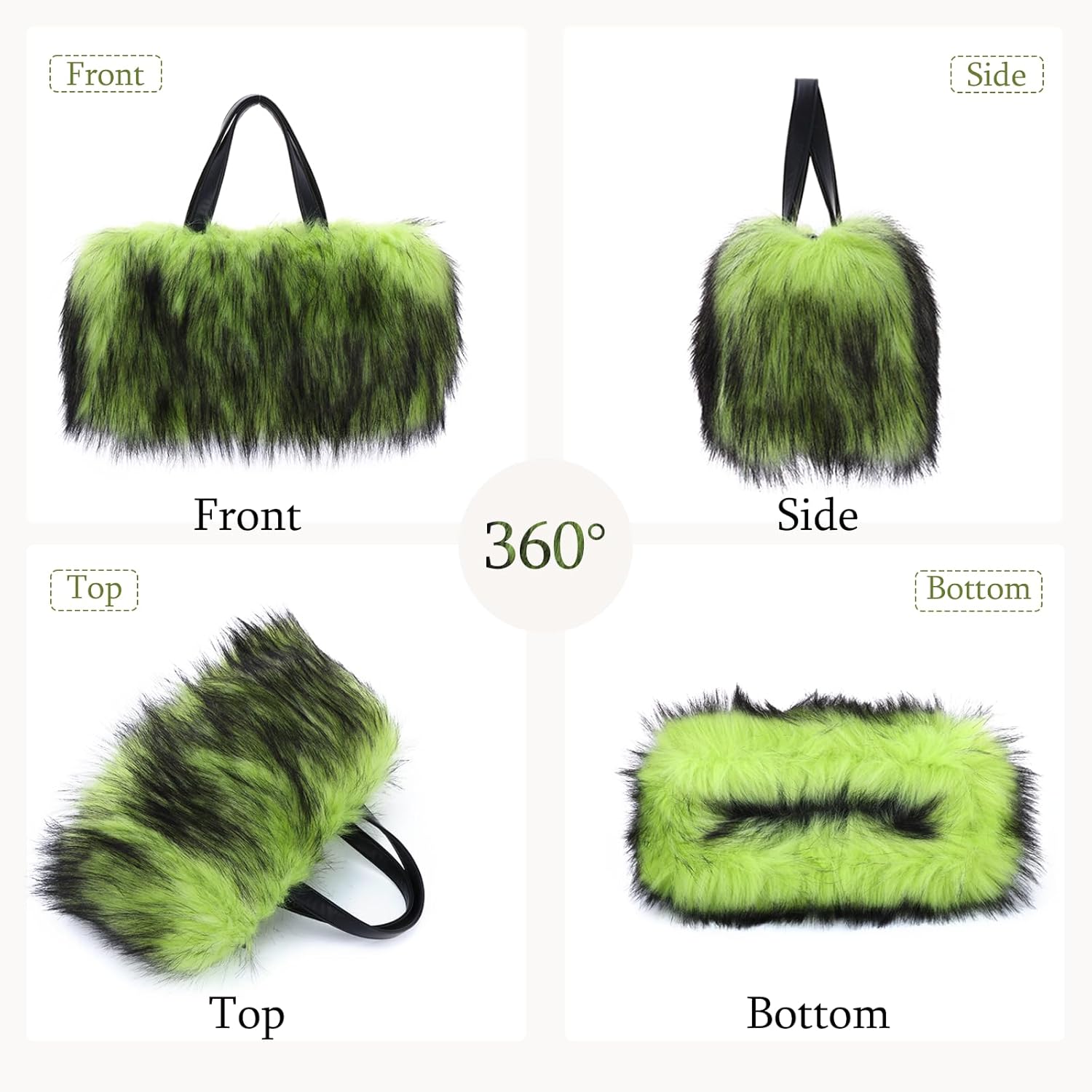 Oweisong Faux Fur Tote Handbag for Women Furry Shoulder Crossbody Bag Fluffy Plush Hobo Satchel Top Handle Bag