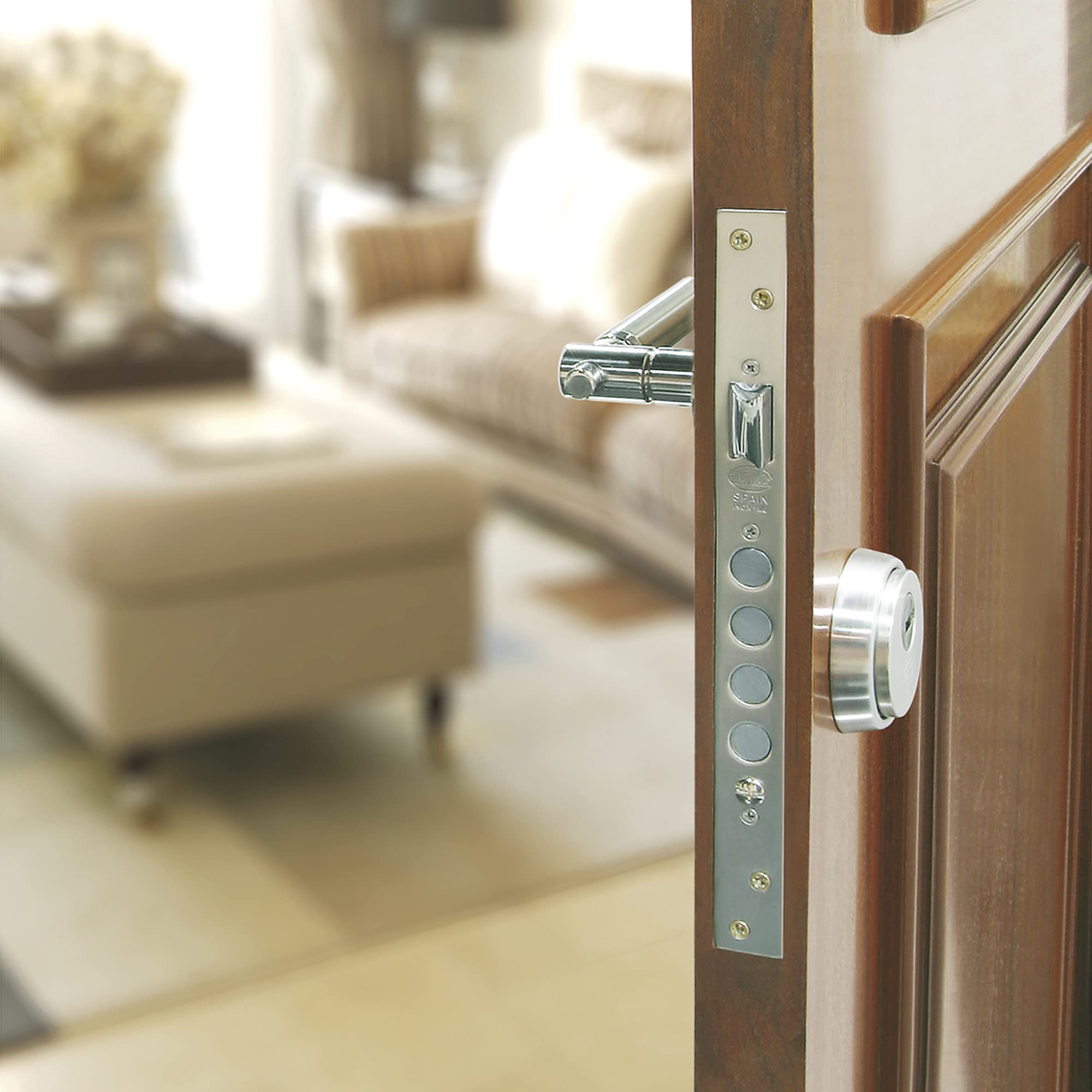 Amig - Serratura da incasso con buloni per porte in legno mod. 100 BASE | 50/85 mm | Senza cilindro e scudo di sicurezza | Maniglia reversibile | acciaio inossidabile 18/8