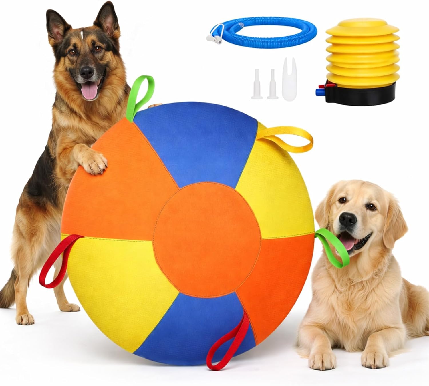 Calming Jumbo Ball for Dogs, Durable Tear-Resistant Inflatable Big Ball Tough Herding for Play Exercise Toy with Heavy-Duty Handle Cover & Pump, Fun Doggy Herding Dog Giant Tennis (#A,18in)