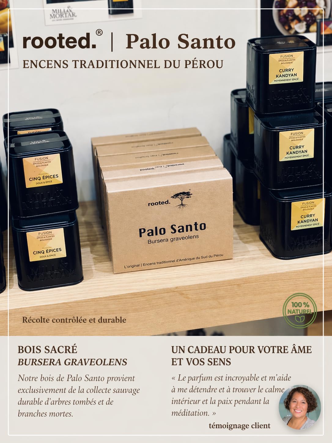 rooted.® L'Original Palo Santo - Bois sacré du Pérou - Encens - Méditation et Purification - Récolte Durable