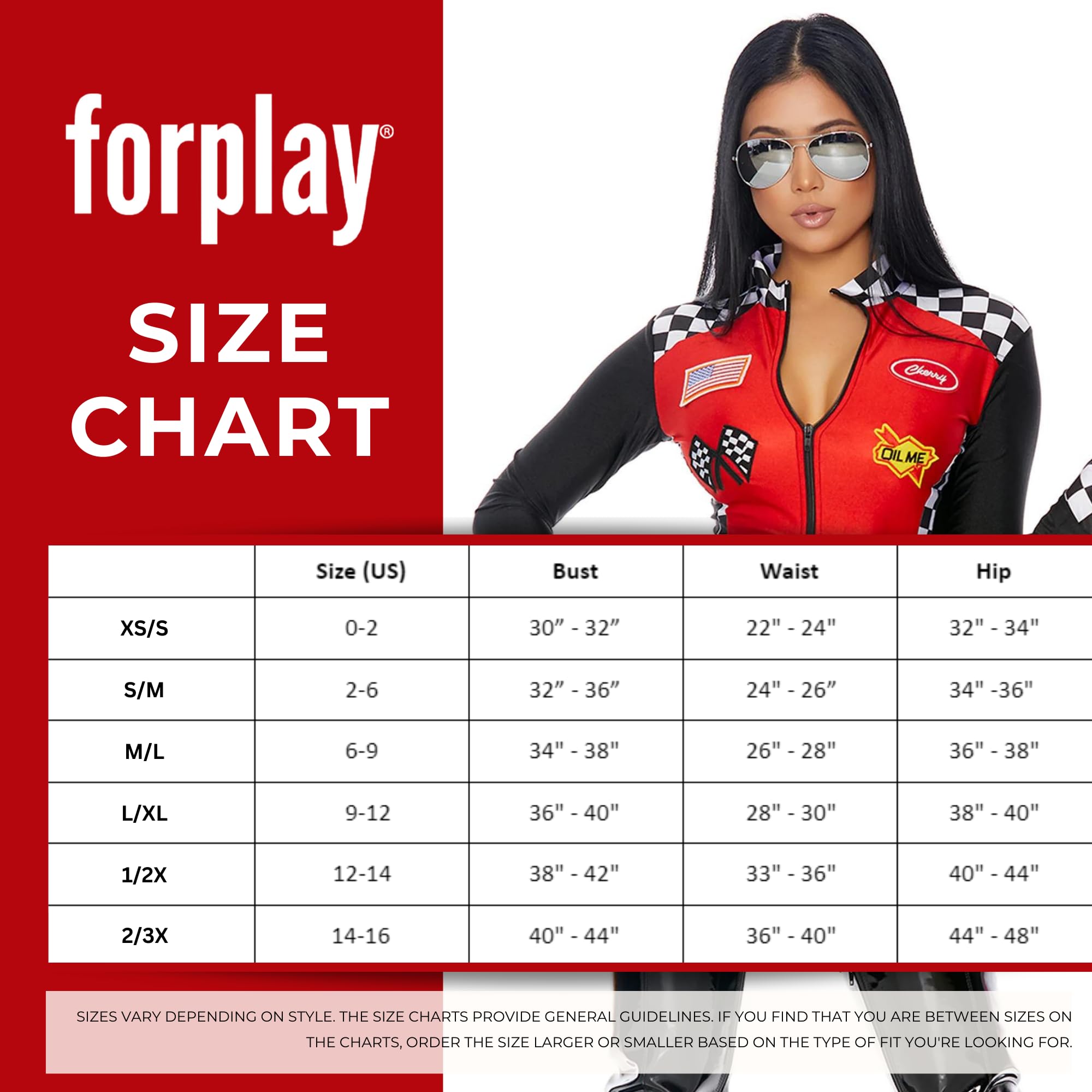 Forplay Costume da donna 4 pezzi. Sexy Racer, Rosso, Small/Medium 6-8.5 US