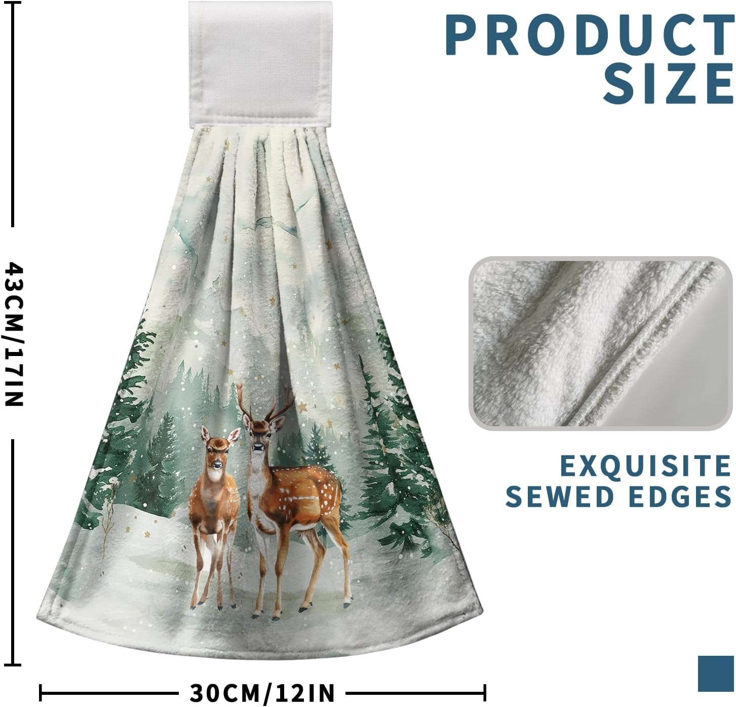 Rustic Farmhouse Winter Hanging Hand Towels with Loop - Pine Trees Xmas Deer Kitchen Dish Towels Absorbent Soft Fast Drying Set of 2 - Image 3