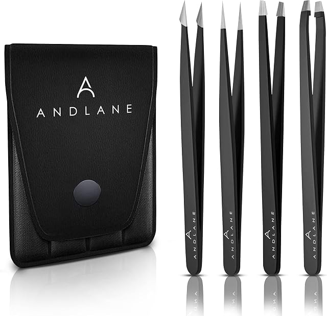 Tweezers Professional - Eyebrow Tweezers Set for Women and Men- Splinter and Ingrown Hair Removal by Andlane (4 Different Tweezer Tips)