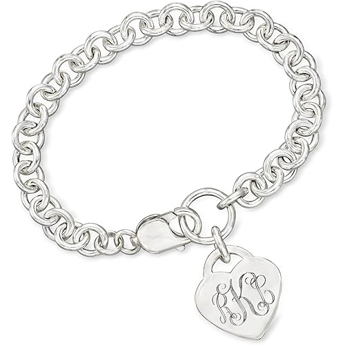 Ross-Simons Sterling Silver Personalized Heart Charm Bracelet