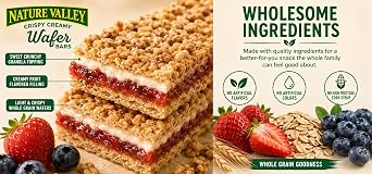 Nature Valley Crispy Creamy Wafers, Variety Pack, Strawberry & Blueberry - 28 Bars | Variety pack with strawberry and blueberry flavors, whole grain wafers, no artificial ingredients, individually wrapped